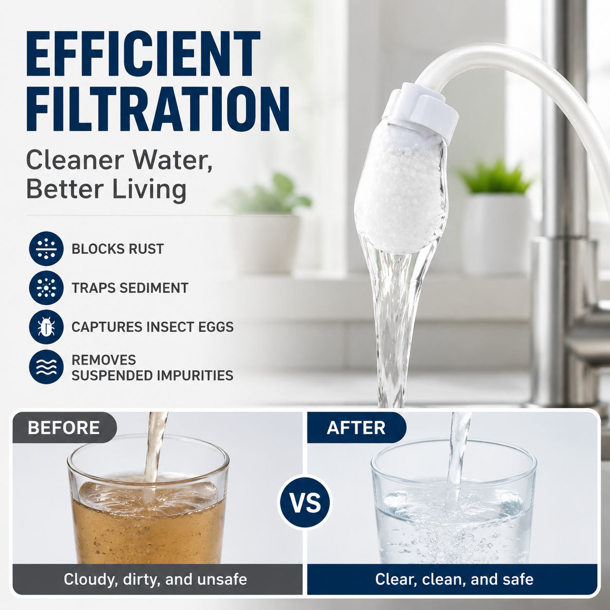 ⏰Anti-Splash Kitchen Faucet Filter for Sediment & Rust Removal