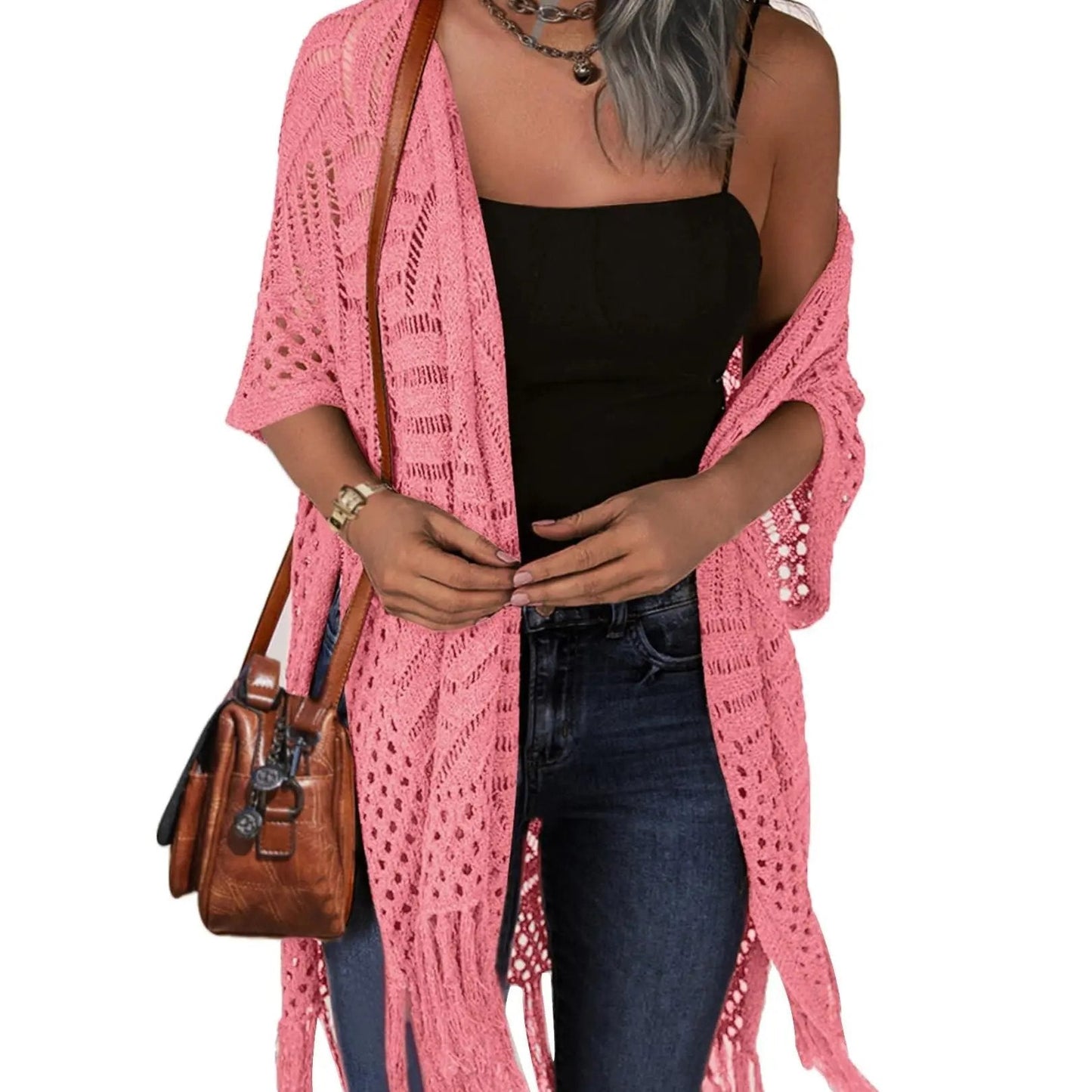 🔥 Limited-Time Offer😍Women’s Oversized Knit Cardigan – Lightweight Crochet Tassel Kimono for Spring & Summer 🌸