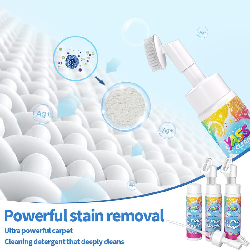 ⏳LAST DAY BUY 2 GET 1 FREE!!💖Yass Clean Magic Foam Cleaner for Carpets & Upholstery – Pet Stain & Odour Remover with Cleaning Brush🧼