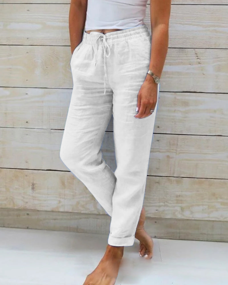 🌸LAST DAY SPECIAL PRICE: £12.99!!🌸Women's Elastic Waist Cotton Linen Casual Pants