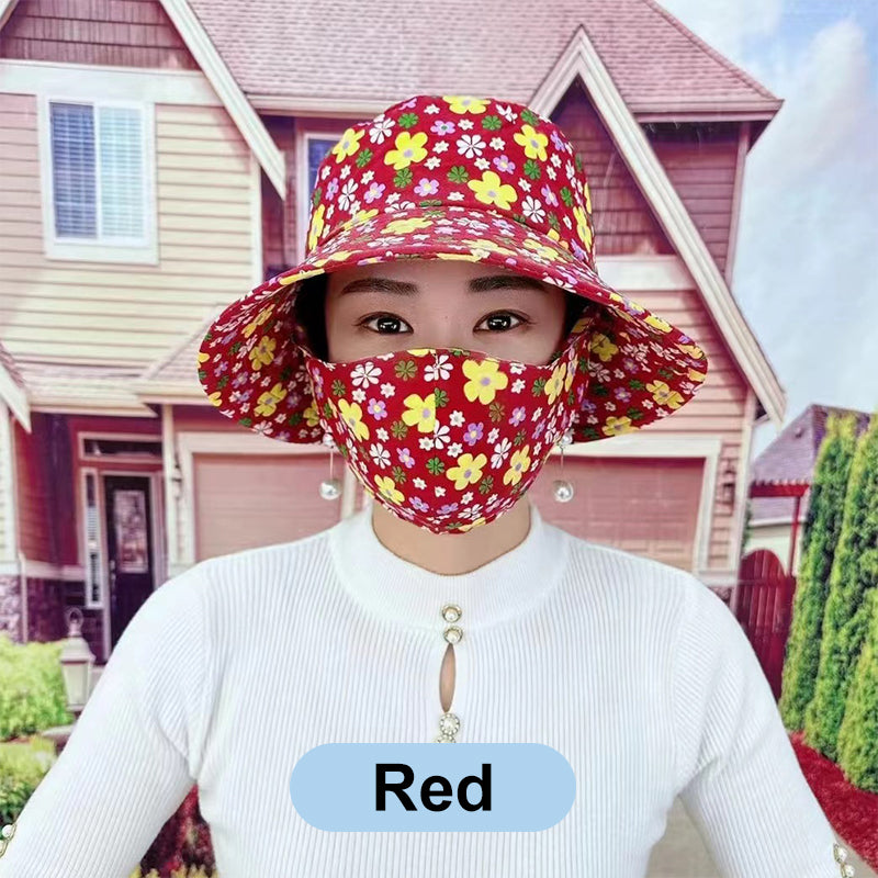 ⏳ Limited time 50% off! 💥Floral Large Brimmed Sun Hat with Mask(The more you buy, the higher the discount)