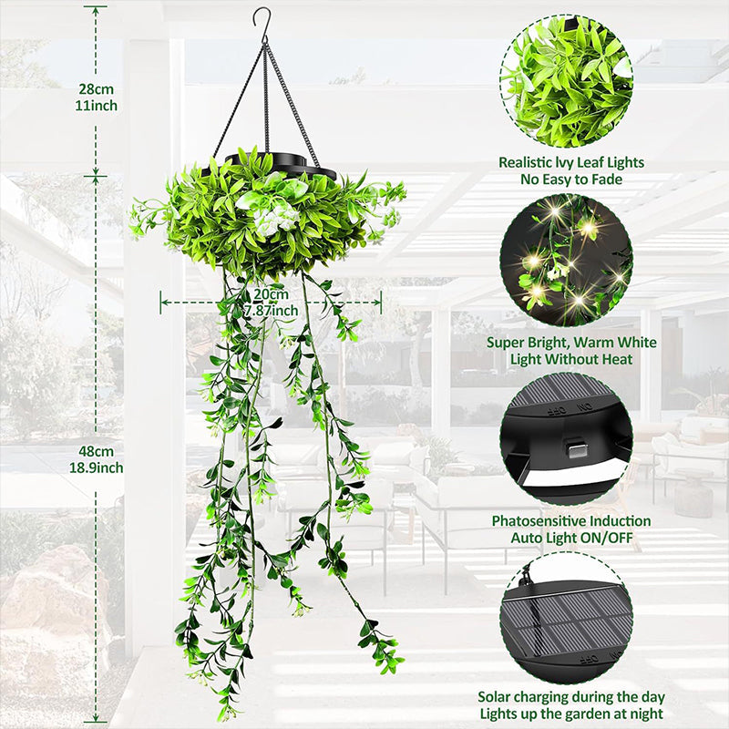 šš”Solar Hanging Basket Light with Artificial Greenery ā Waterproof Warm White LEDš„