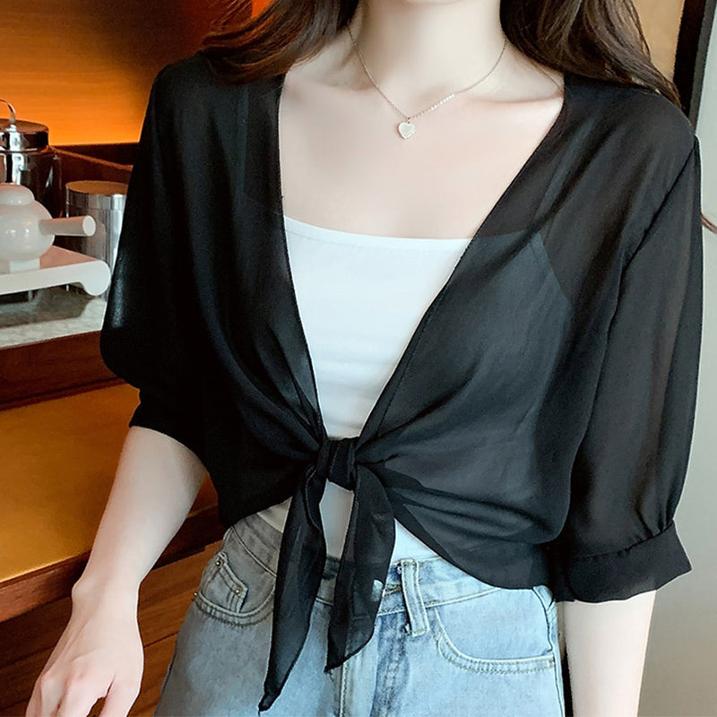 ๐ 52% OFF NOW! โณ Women's Chiffon Tie-Front Top โ Summer layering essential โ Lightweight, breathable & perfect for beach or brunch ๐ธ