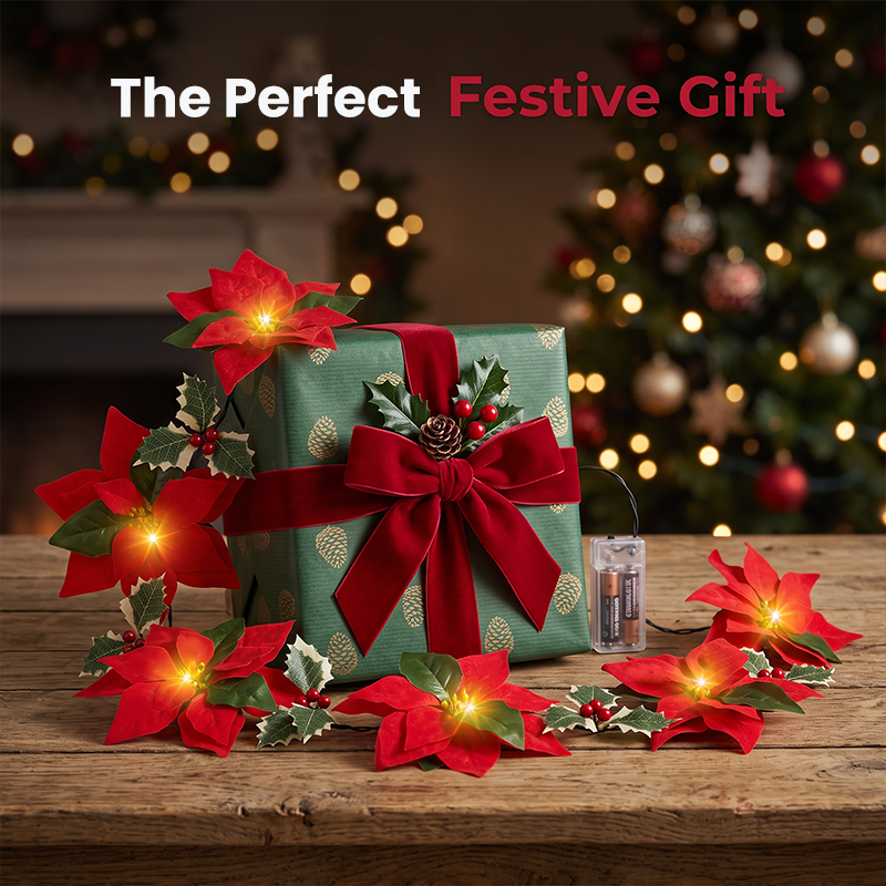 🎄 Christmas Poinsettia String Lights – Add a Warm Holiday Glow ✨