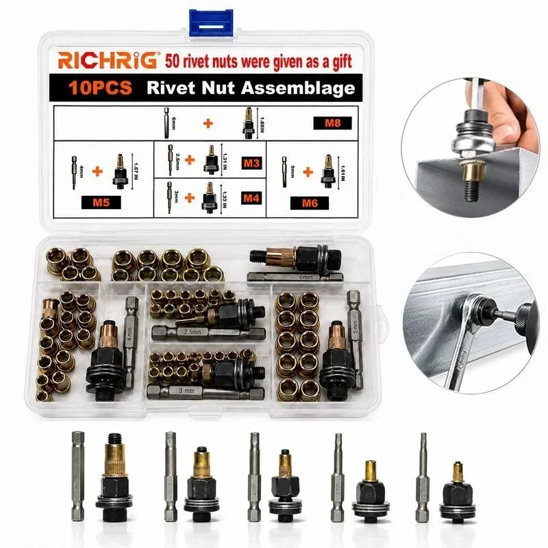 🔩54% OFF | M3‑M12 Rivet Nut Tool Kit – Heavy‑Duty Steel, Create Threaded Inserts On Thin Metal Without Welding!
