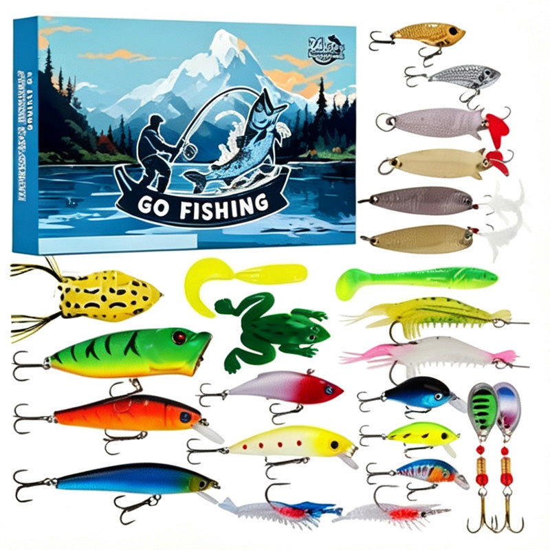Fishing Lure Advent Calendar Blind Box Set with Minnow Popper Spoons