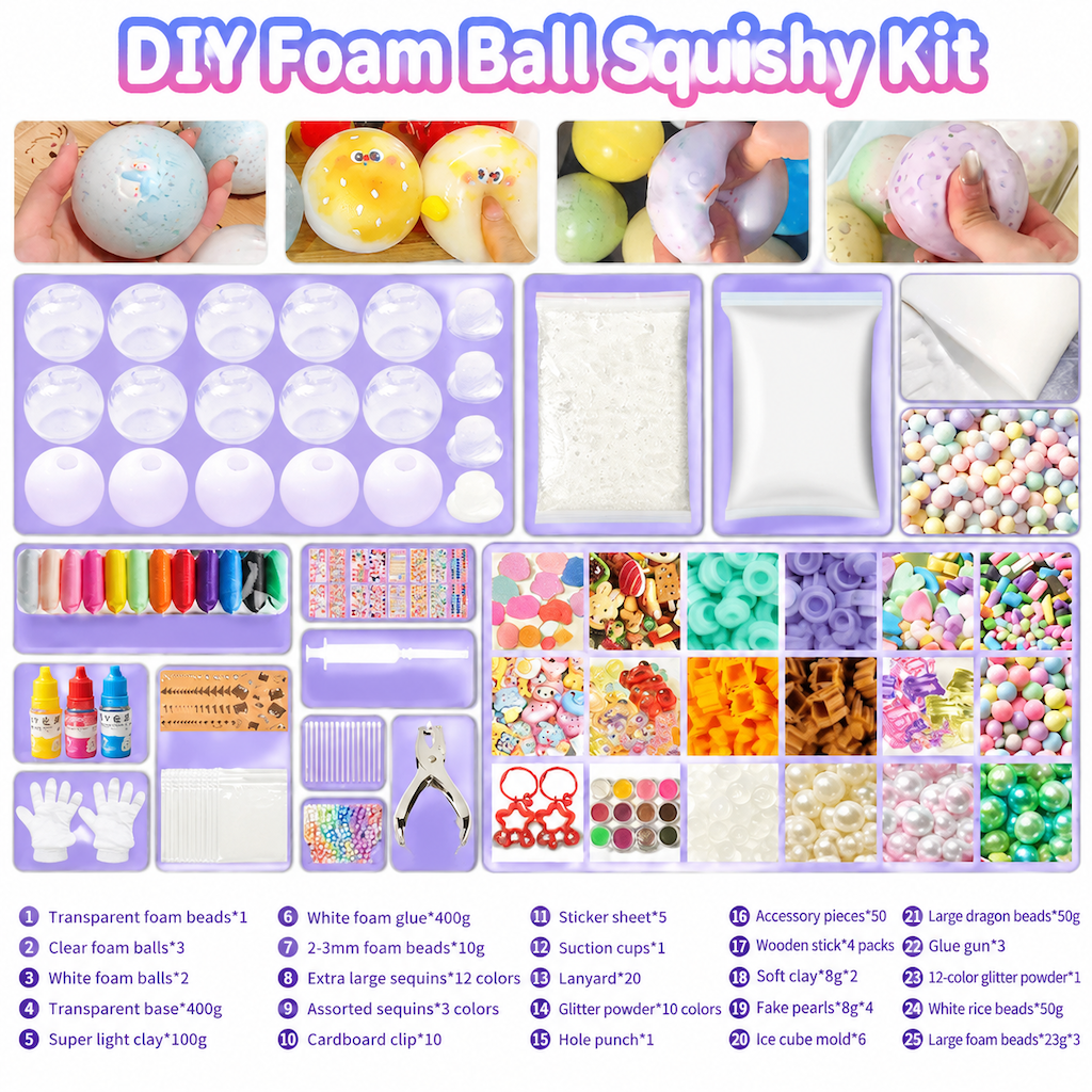 🥳2026 HOT SALE🥳💞50K+ SOLD! 🧪DIY Squeeze Ball Making Kit – mix colorful clay & sparkling fillers, leak-proof slow-rising fun. No-mess craft for kids! 🎨✅