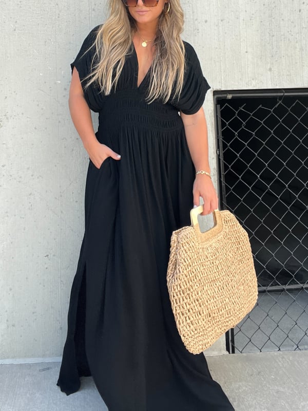 🔥50% OFF💗New Slit v-neck effortless maxi long dress-3pcs