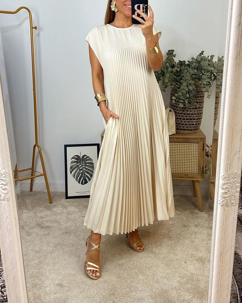 🌹Mother's Day Promotion 🎁Sleeveless Pleated Simple Solid Color Dress