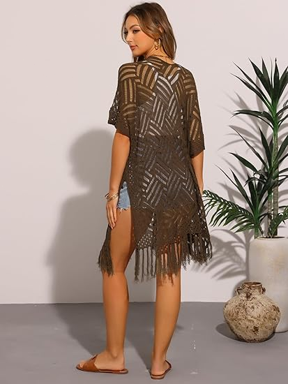 🔥 Limited-Time Offer😍Women’s Oversized Knit Cardigan – Lightweight Crochet Tassel Kimono for Spring & Summer 🌸