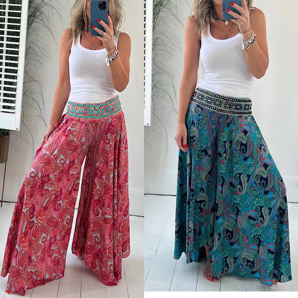 💥Limited Hot Sales 50% OFF😍Ethnic Paisley Print Elastic Patchwork-Waist Lightweight Pants（The more you buy, the higher the discount）