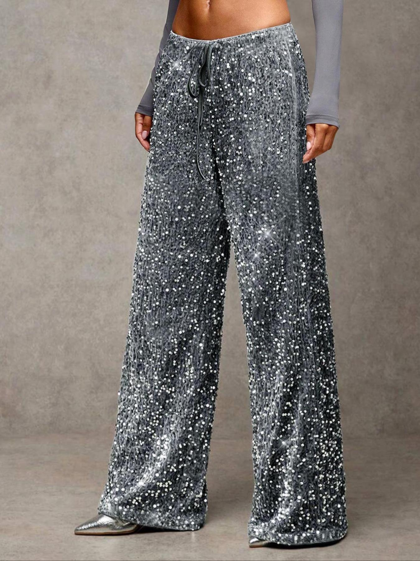 🔥Limited-time offer-Women's Sequin Sparkle Wide Leg Pants with Elastic Waistband
