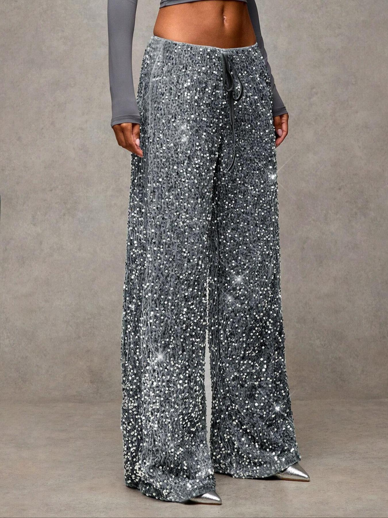 🔥Limited-time offer-Women's Sequin Sparkle Wide Leg Pants with Elastic Waistband