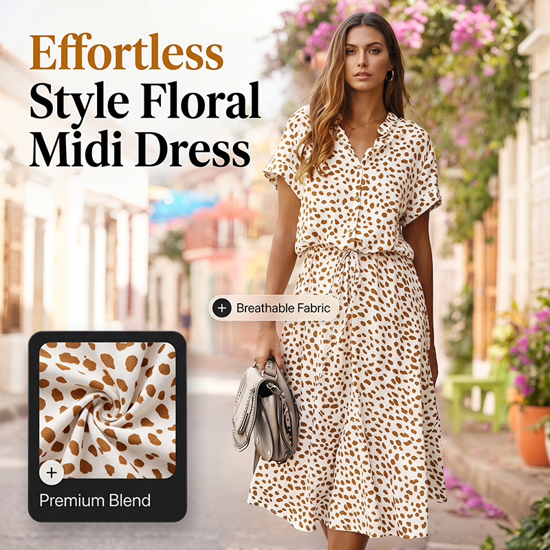 Women Casual Floral Printed Midi Dress