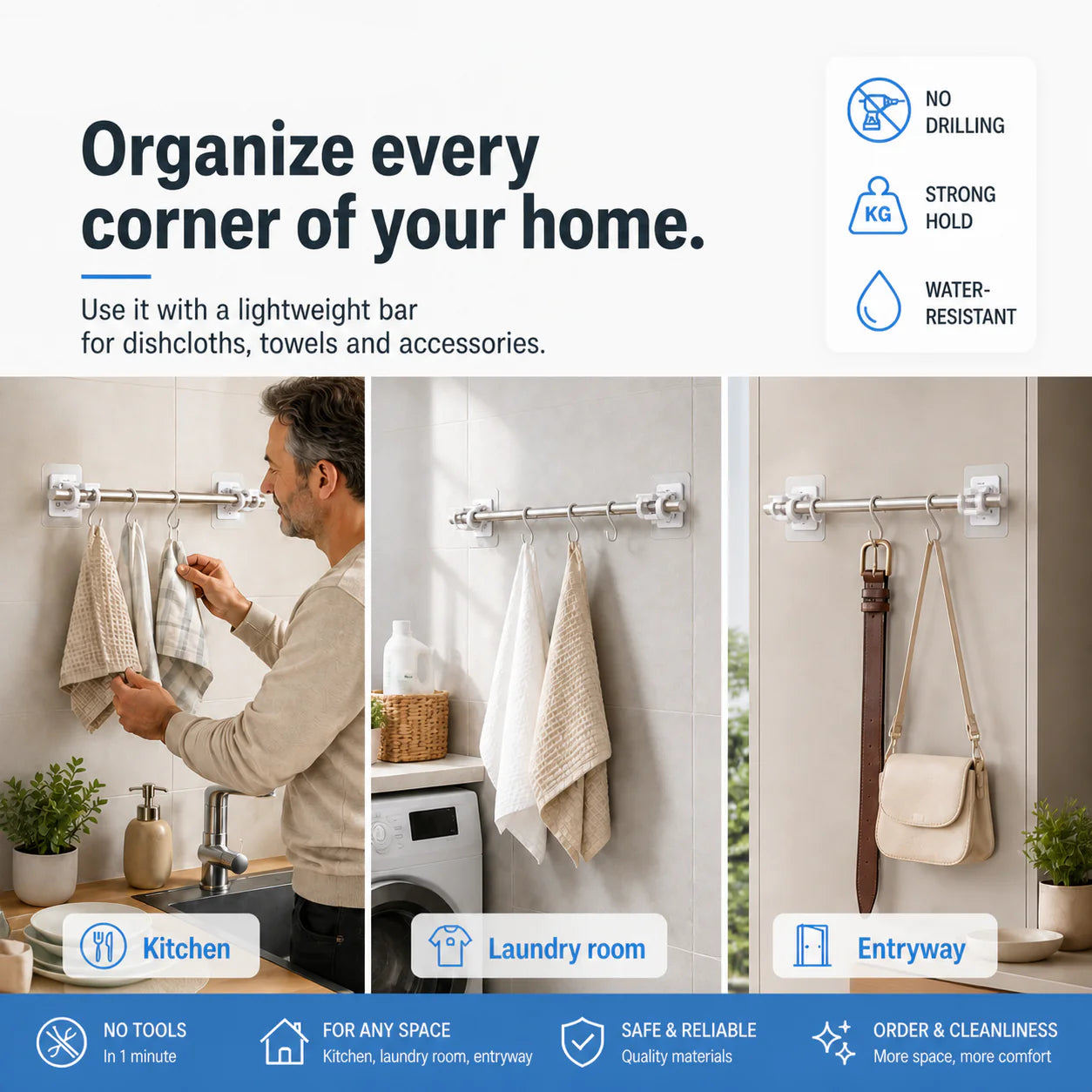 🔥Nail-Free Adjustable Curtain Rod Hooks