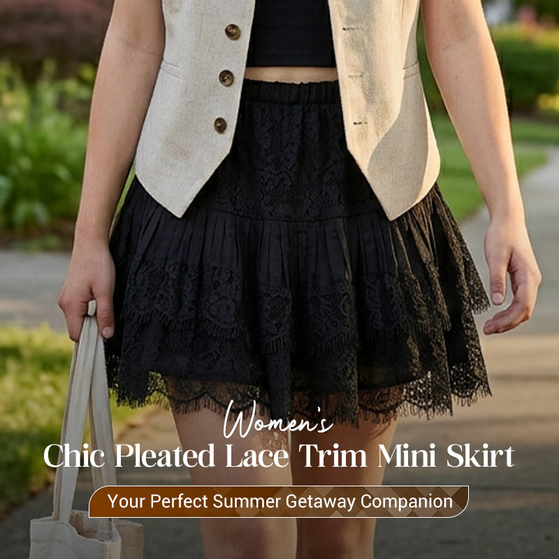 Chic Pleated Lace Trim Mini Skirt