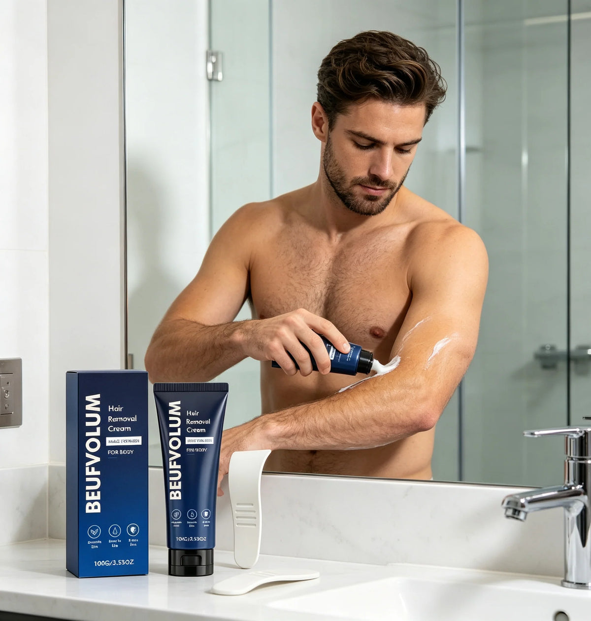 🧴 Hair Removal Cream, 100g Gentle Body Depilatory Cream for Arms, Legs, Chest & Back, with Free Spatula