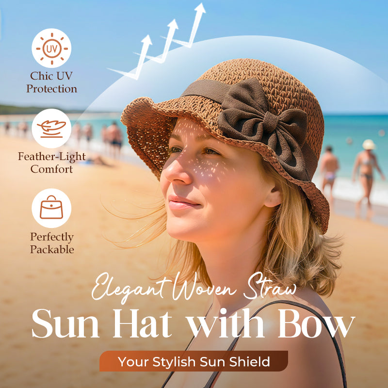 🎀 52% DISCOUNT 👒 | Straw Hat with Retro Bow – Foldable & Breathable for Summer