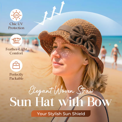 🎀 52% DISCOUNT 👒 | Straw Hat with Retro Bow – Foldable & Breathable for Summer