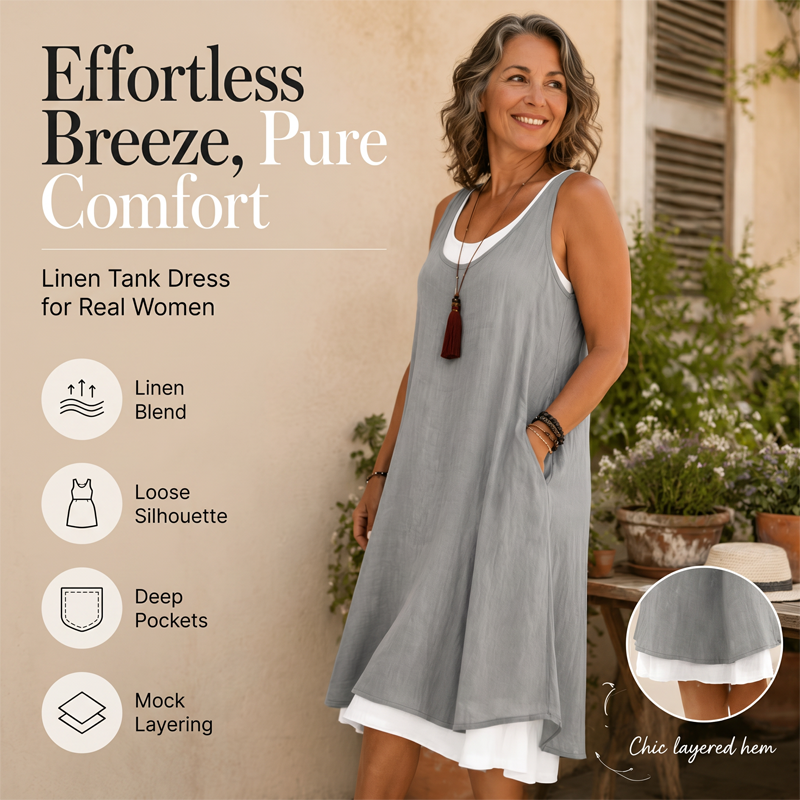 ⏰Last Day Sale 46% Off💃Women's Casual Loose Sleeveless Fake Two Piece Tank Dress