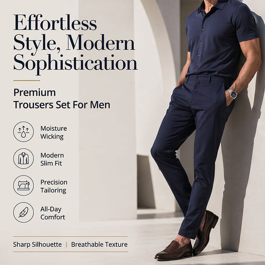 👔58% OFF NOW! 2026 New Arrival Men's Lightweight 2-Piece Casual Suit – Short Sleeve Button Down Shirt & Modern Slim Fit Dress Pants Set, Moisture Wicking Breathable Fabric All-Day Comfort Outfit for Business Daily Vacation