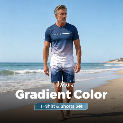 🏖️Summer Cool Deal:😎Men's Gradient Color T-Shirt & Shorts Set