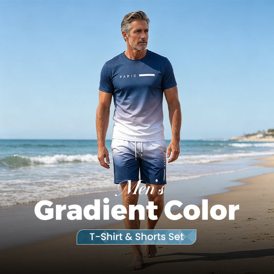🏖️Summer Cool Deal:😎Men's Gradient Color T-Shirt & Shorts Set