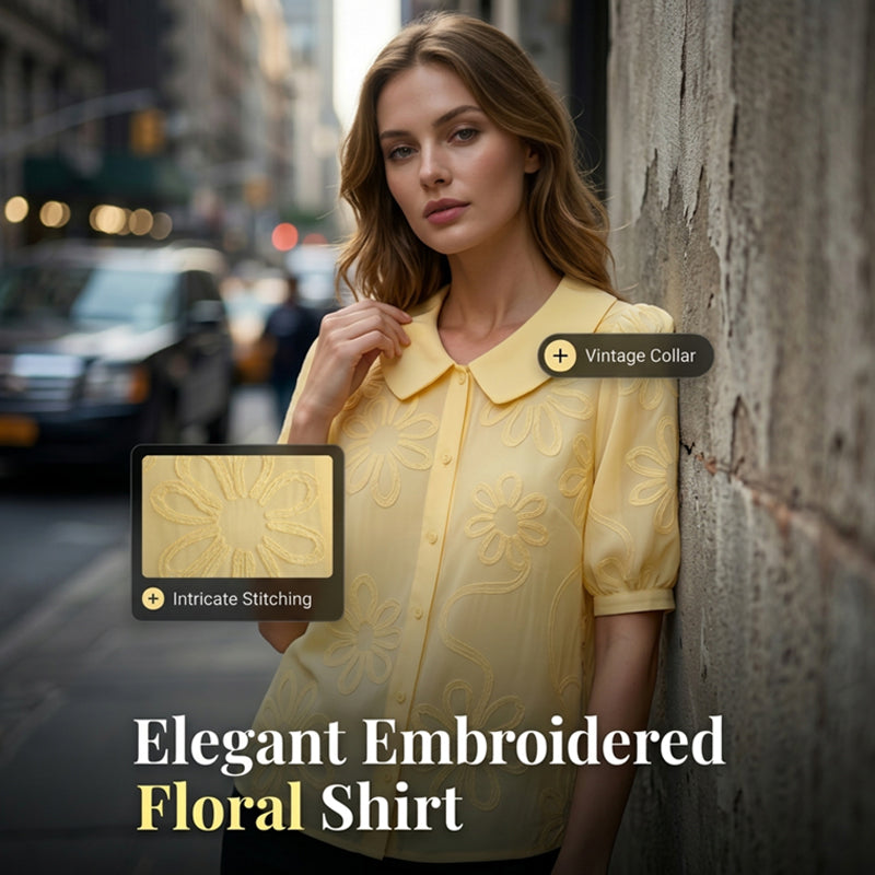Cotton Loose Fit Embroidered Floral Shirt – Vintage Peter Pan Collar|✨ Limited Time: 50% off