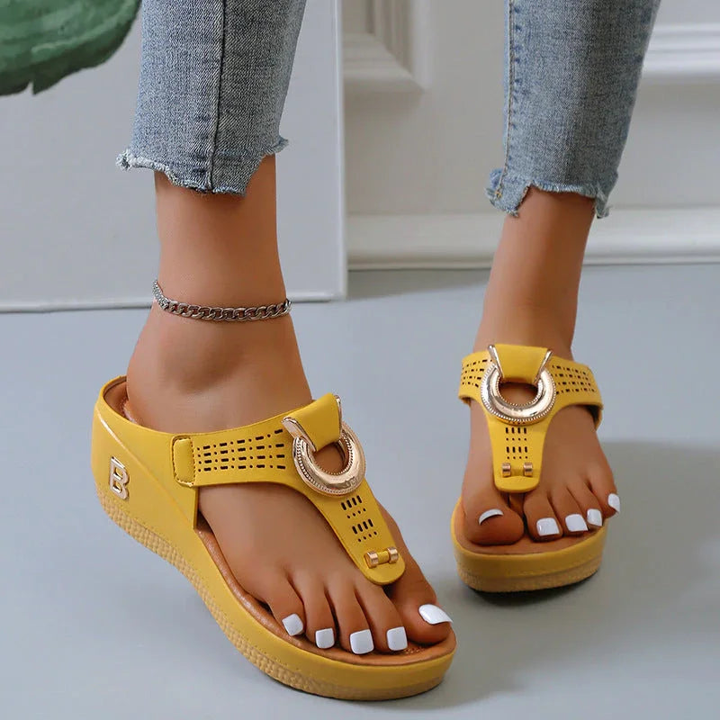 🔥HOT SALE🔥Women's Leather Wedge Slide Sandals（Buy Two Free Shipping）