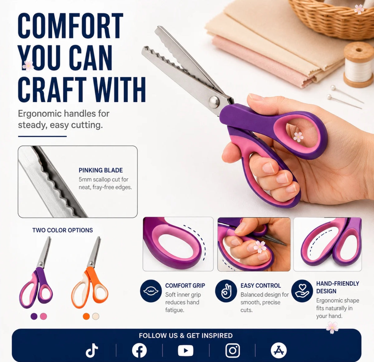 🧵 Cut Through Layers Without Hand Strain – Premium Stainless Steel Pinking Shears. Ergonomic Soft-Grip. Free UK Delivery