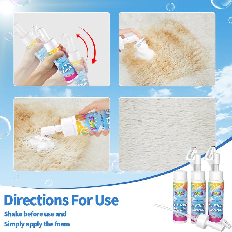 ⏳LAST DAY BUY 2 GET 1 FREE!!💖Yass Clean Magic Foam Cleaner for Carpets & Upholstery – Pet Stain & Odour Remover with Cleaning Brush🧼