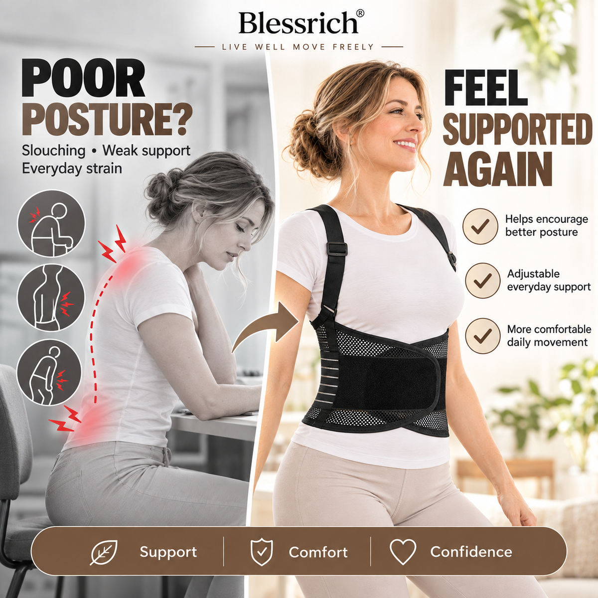 📢📢50% OFF !! ⏰Breathable Posture Corrector - Back Pain Relief & Tummy Control