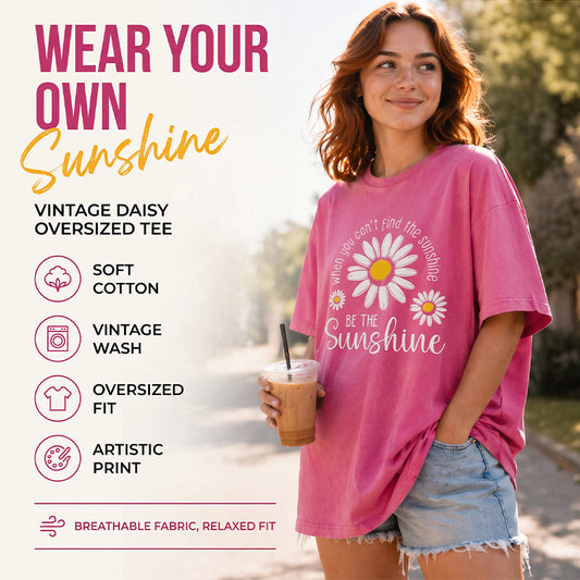 🌼LIMITED TIME 51% OFF! 👕 Vintage Washed Daisy T-Shirt – Soft Breathable Blend, Relaxed Drop Shoulder Fit and Retro Everyday Style