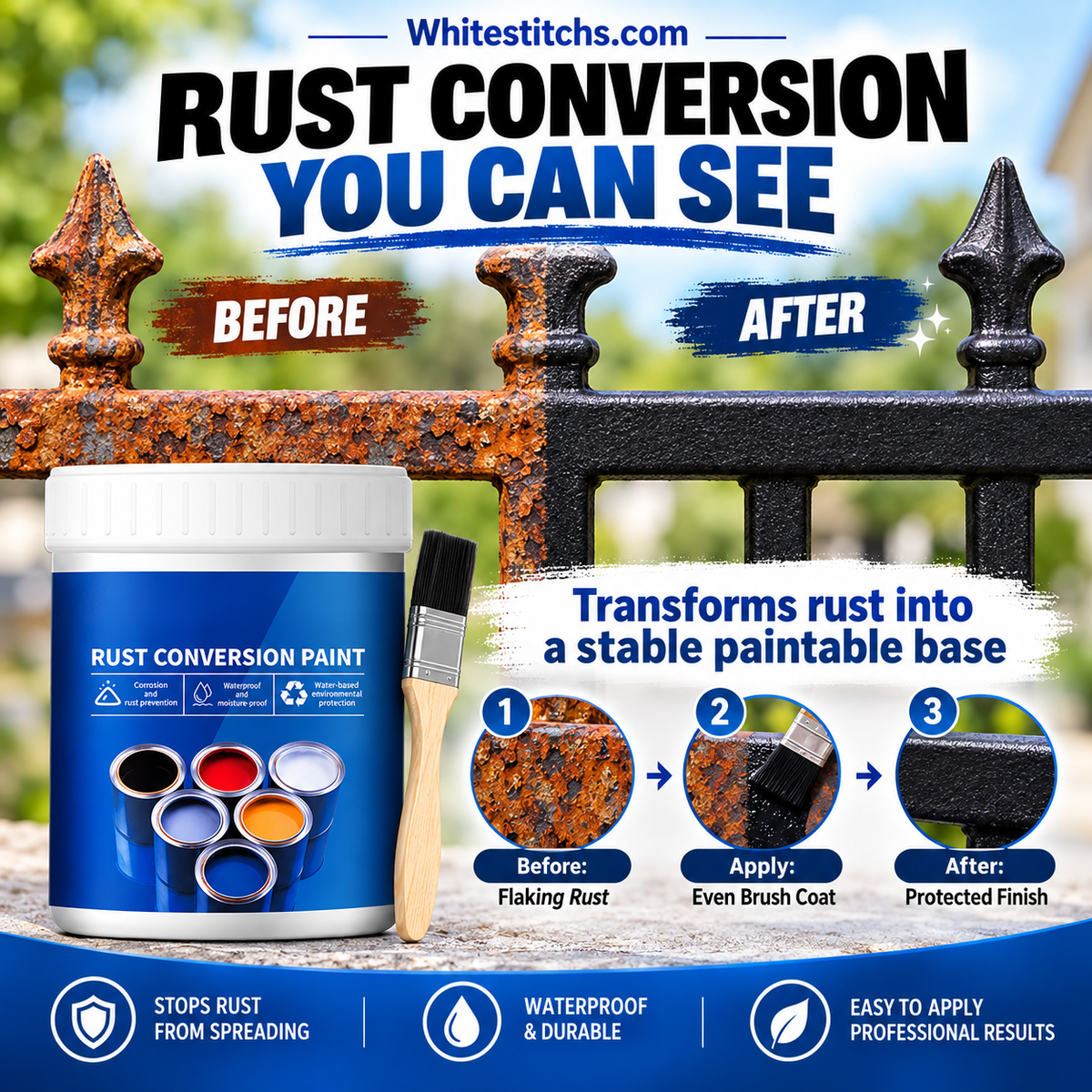 🛡️ 50% OFF NOW! &Buy More Save More🎨 Weatherproof Rust Converter Paint – Turns Rust into Paintable Surface, Stops Corrosion & Blocks UV – No Sanding Needed ✨