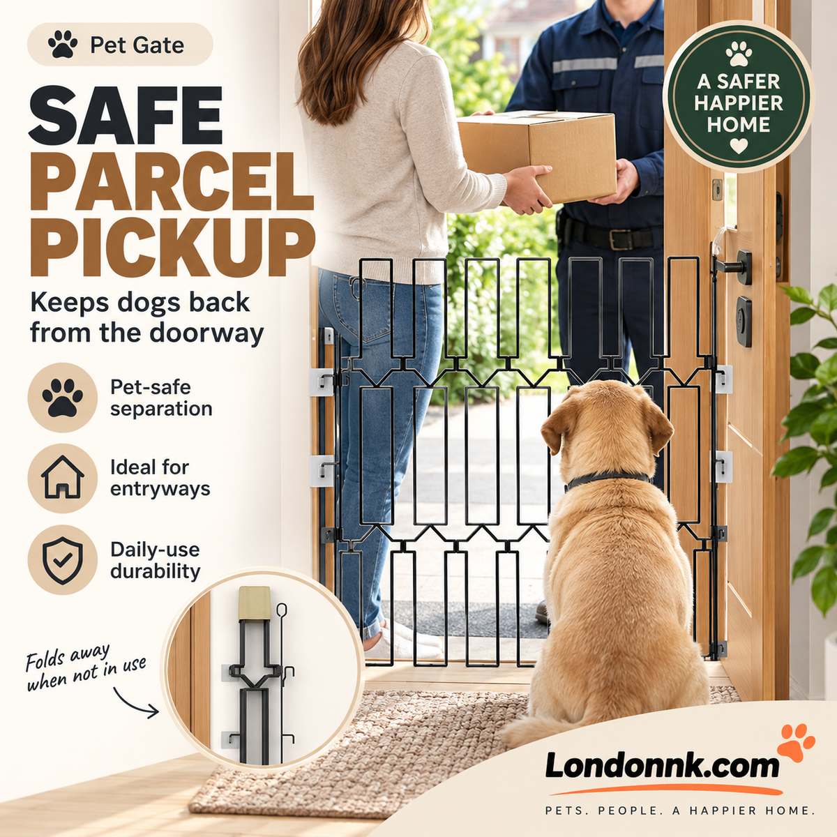 🥳2026 BESTSELLER🥾 Pet Gate – Expandable Metal, No-Drill Setup – Folds Away Neatly – Durable for Daily Use – Ideal for Entryways & Hallways! 🛡️💨