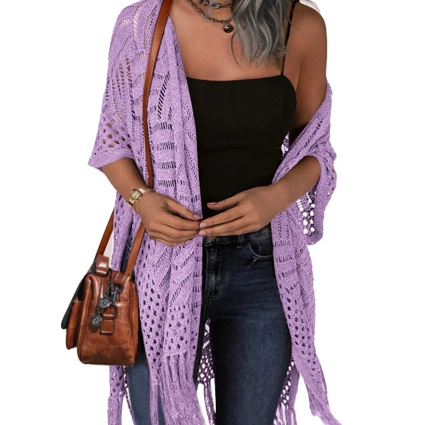 🔥 Limited-Time Offer😍Women’s Oversized Knit Cardigan – Lightweight Crochet Tassel Kimono for Spring & Summer 🌸