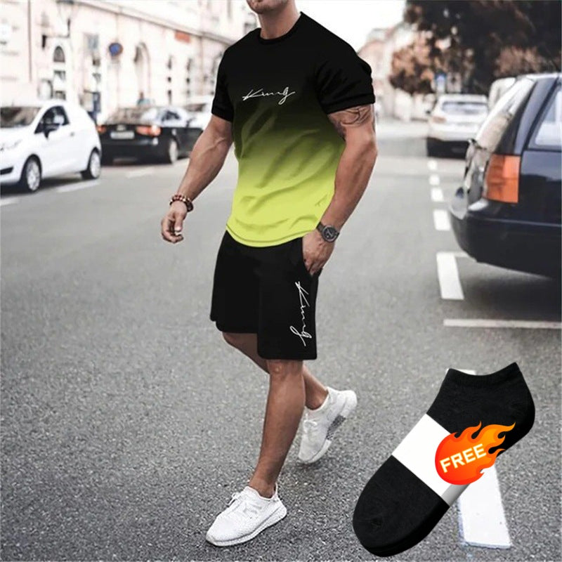 🏖️Summer Cool Deal:😎Men's Gradient Color T-Shirt & Shorts Set