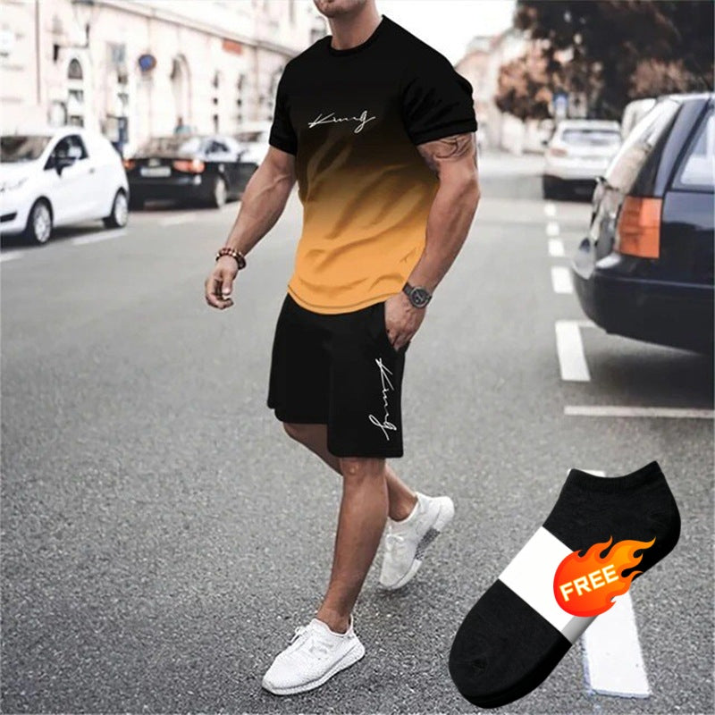 🏖️Summer Cool Deal:😎Men's Gradient Color T-Shirt & Shorts Set