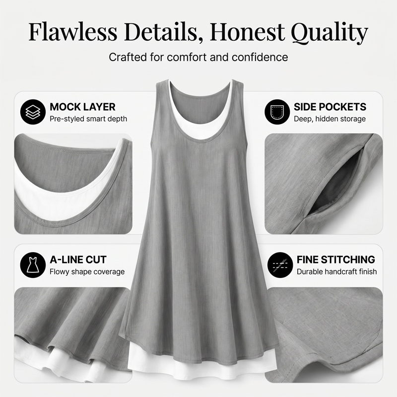 ⏰Last Day Sale 46% Off💃Women's Casual Loose Sleeveless Fake Two Piece Tank Dress