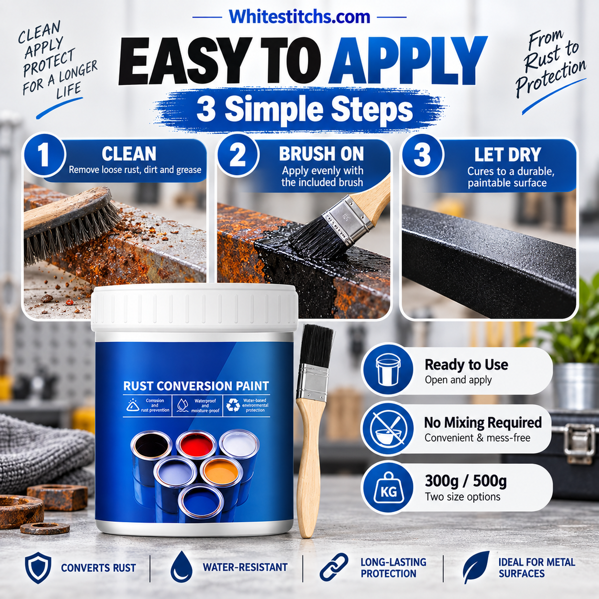 🛡️ 50% OFF NOW! &Buy More Save More🎨 Weatherproof Rust Converter Paint – Turns Rust into Paintable Surface, Stops Corrosion & Blocks UV – No Sanding Needed ✨