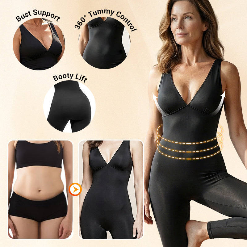 💞50K+ SOLD!🌸High-Stretch V-Neck Jumpsuit – All-day ease for fitness & beyond. Breathable, flexible & effortlessly chic. Your go-to for movement. 🧘‍♀️💫