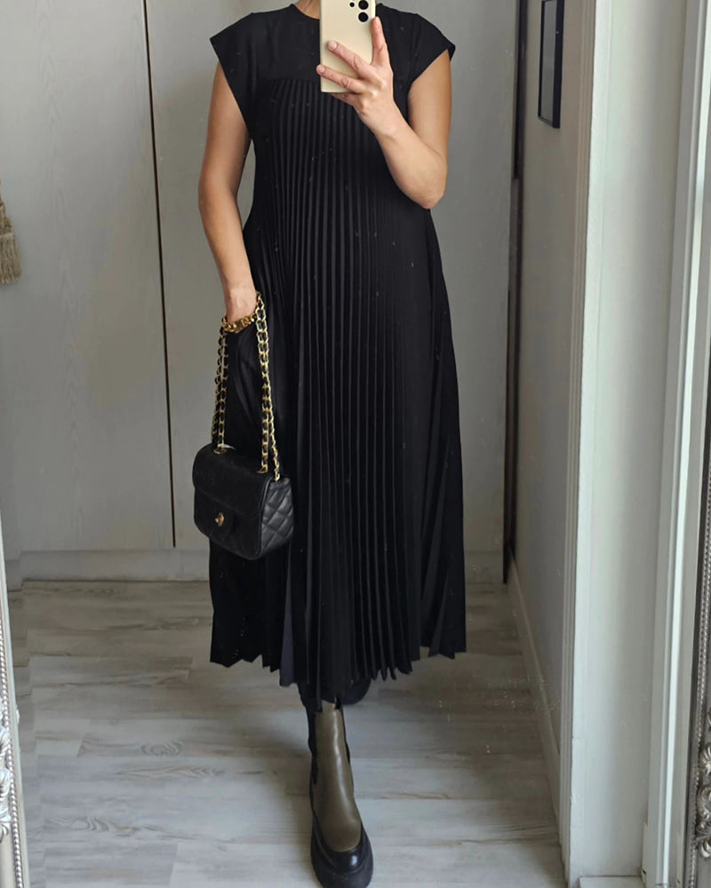 🌹Mother's Day Promotion 🎁Sleeveless Pleated Simple Solid Color Dress