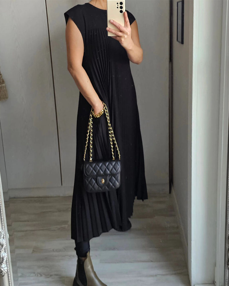 🌹Mother's Day Promotion 🎁Sleeveless Pleated Simple Solid Color Dress