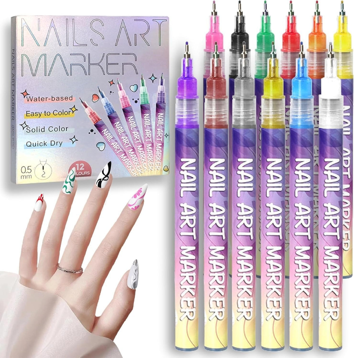 🥳Last Day-50% Off🎨💅12 Colors Nail Art Pens Set