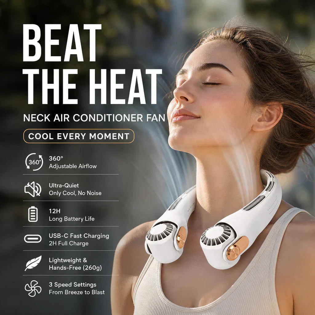 🥳2026 HOT SALE❄️ 40% OFF!🌡️🍃 Neck Air Conditioner Fan – Ultra‑quiet, 360° rotating, 3 speeds. Hands‑free cooling, long battery. Summer essential! 😎🌬️