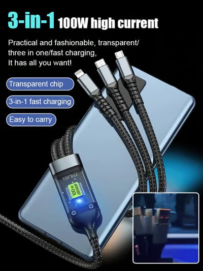 💥Limited Time 50% OFF🔥⚡Transparent Luminous 3-in-1 Super Fast Charging Cable