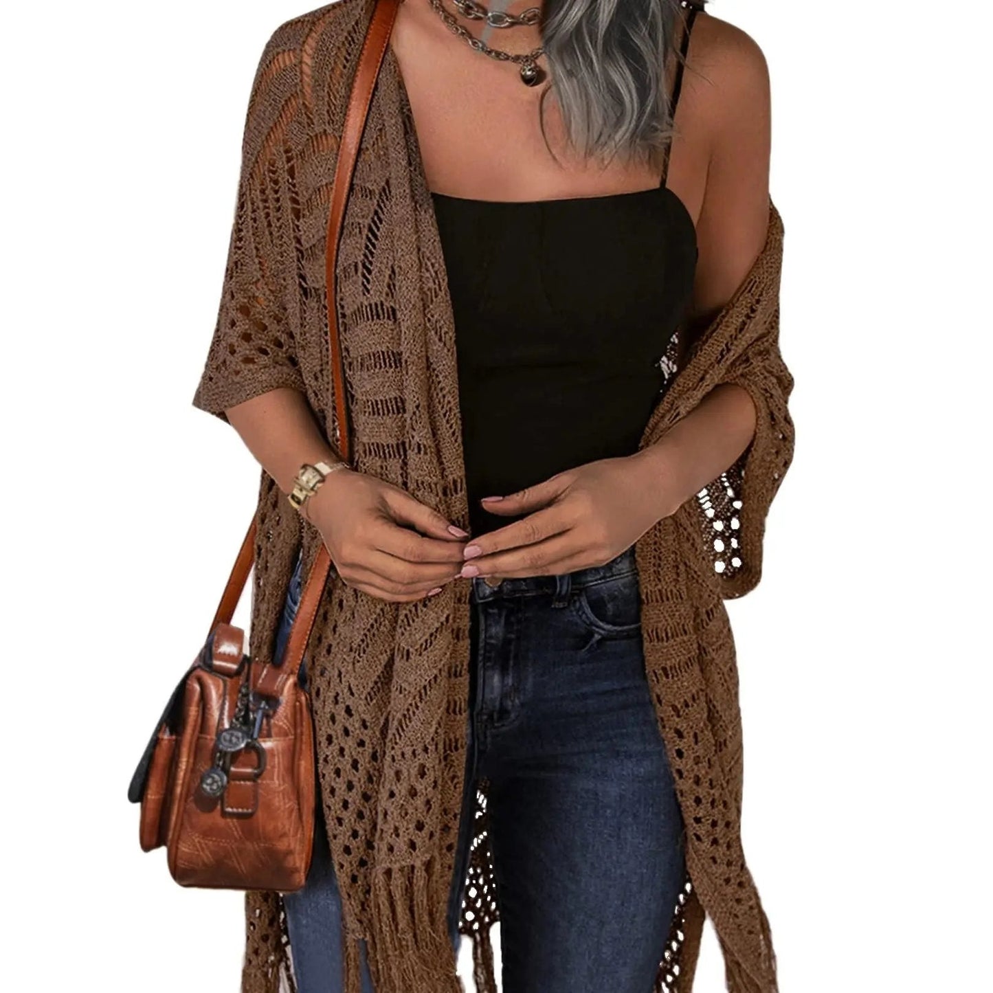 🔥 Limited-Time Offer😍Women’s Oversized Knit Cardigan – Lightweight Crochet Tassel Kimono for Spring & Summer 🌸