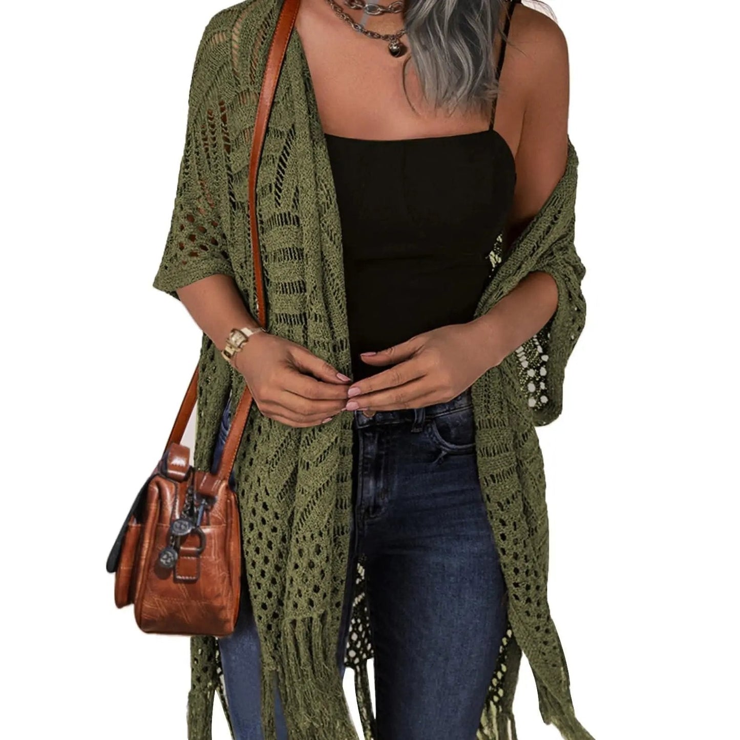 🔥 Limited-Time Offer😍Women’s Oversized Knit Cardigan – Lightweight Crochet Tassel Kimono for Spring & Summer 🌸