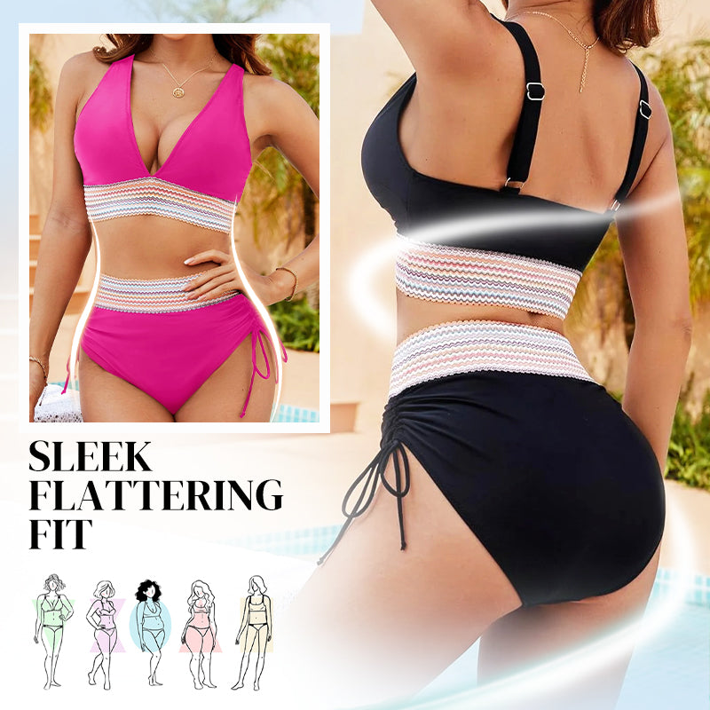 🔥Last Day Sales - Just ￡13.99😍👙High Waisted Tummy Control Color Block Bikini Sets