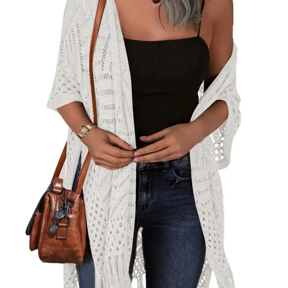 🔥 Limited-Time Offer😍Women’s Oversized Knit Cardigan – Lightweight Crochet Tassel Kimono for Spring & Summer 🌸